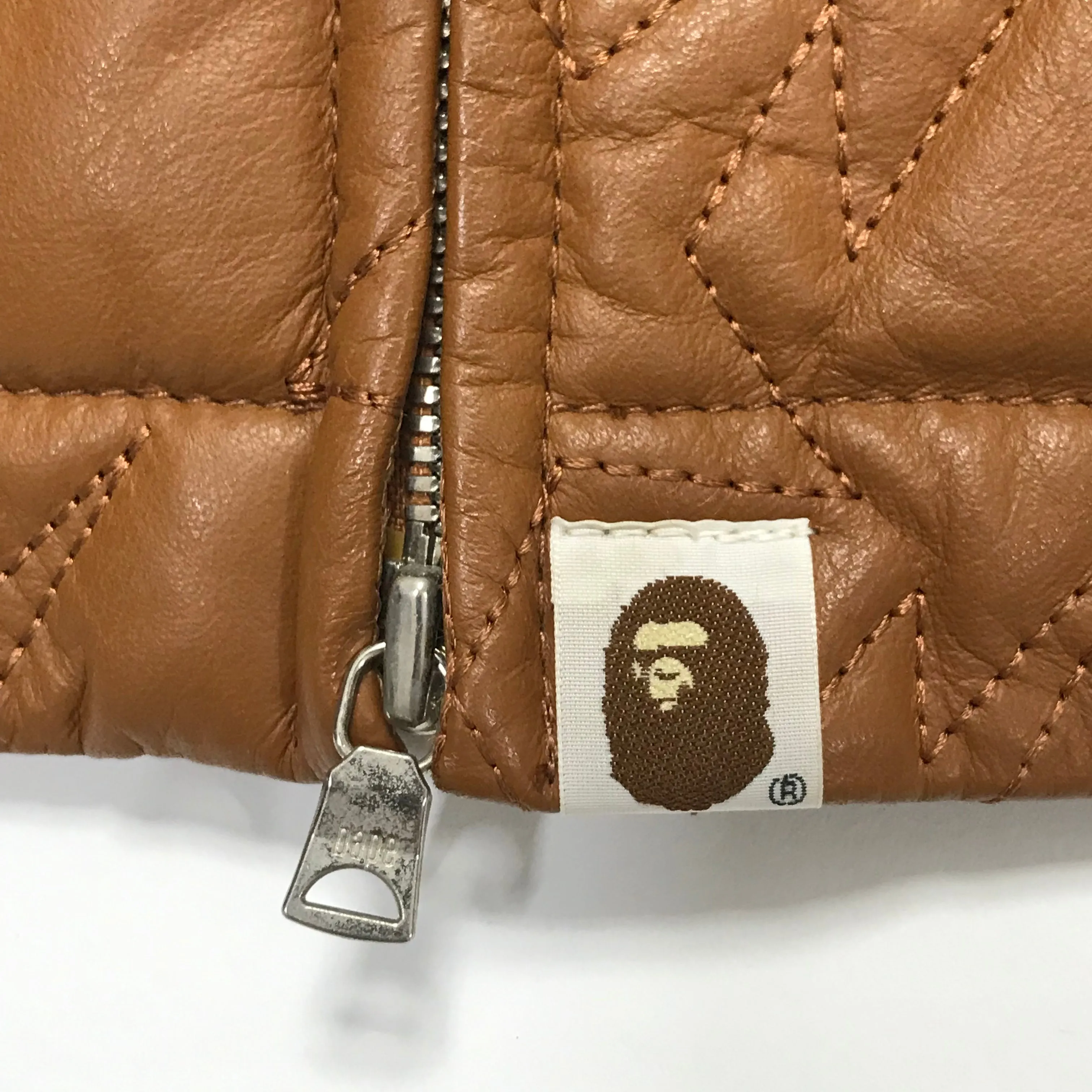[M] A Bathing Ape Bape Sta Leather/Down Riders Jacket Light Brown
