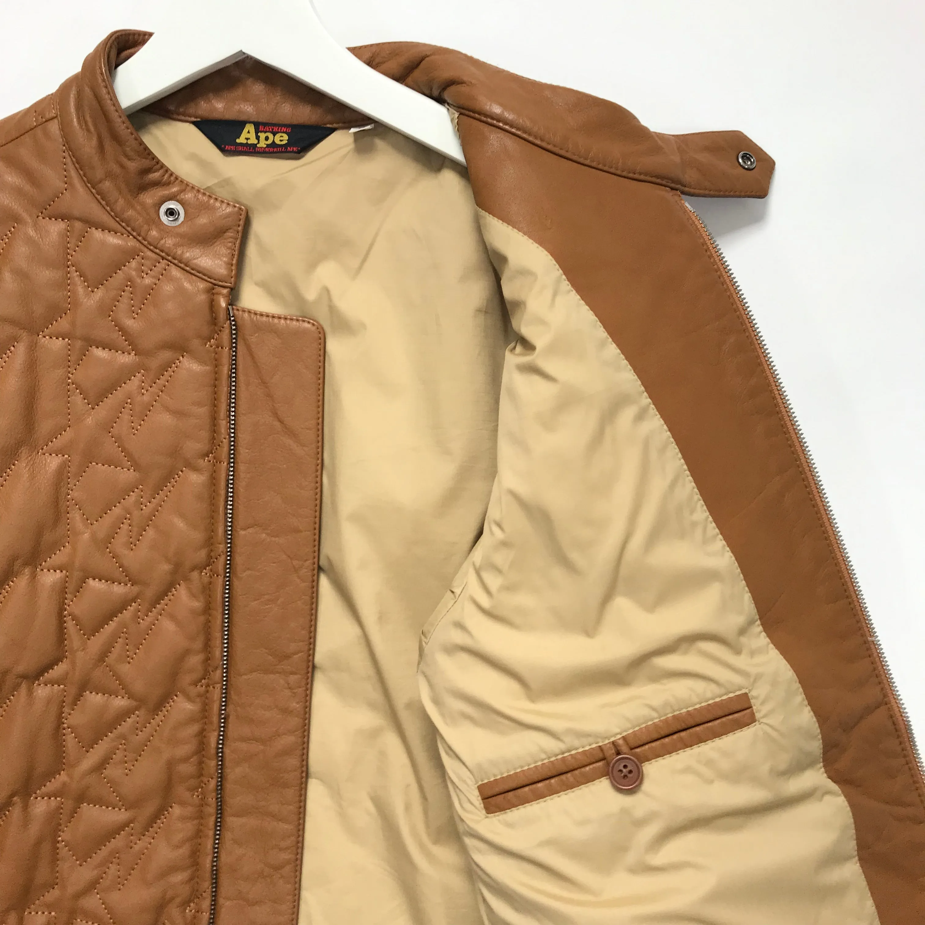 [M] A Bathing Ape Bape Sta Leather/Down Riders Jacket Light Brown