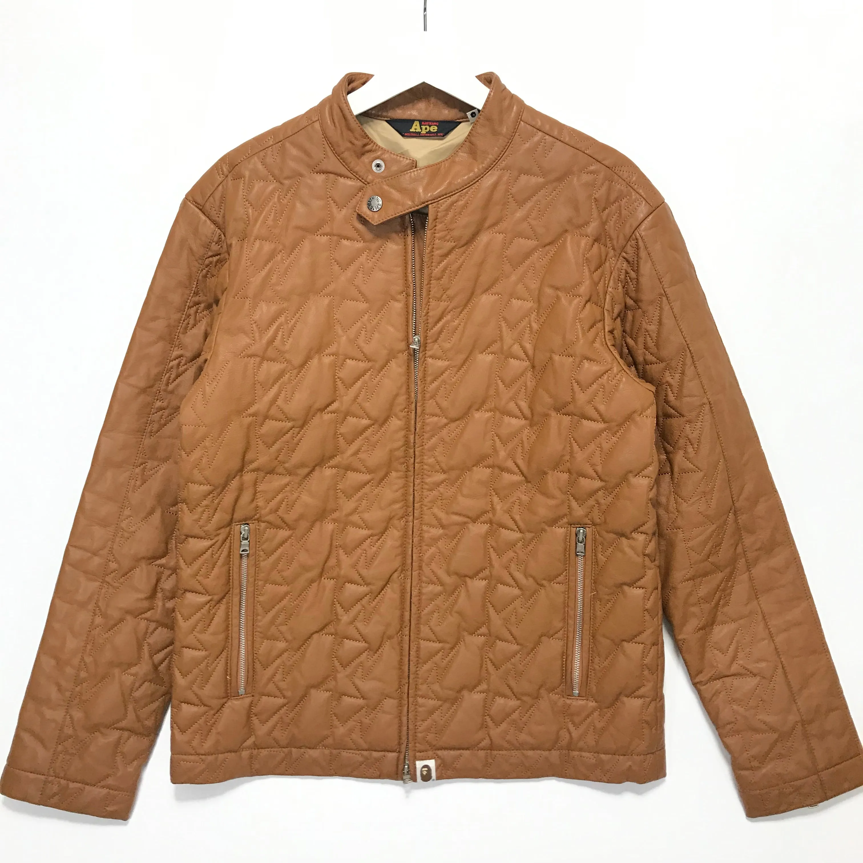 [M] A Bathing Ape Bape Sta Leather/Down Riders Jacket Light Brown