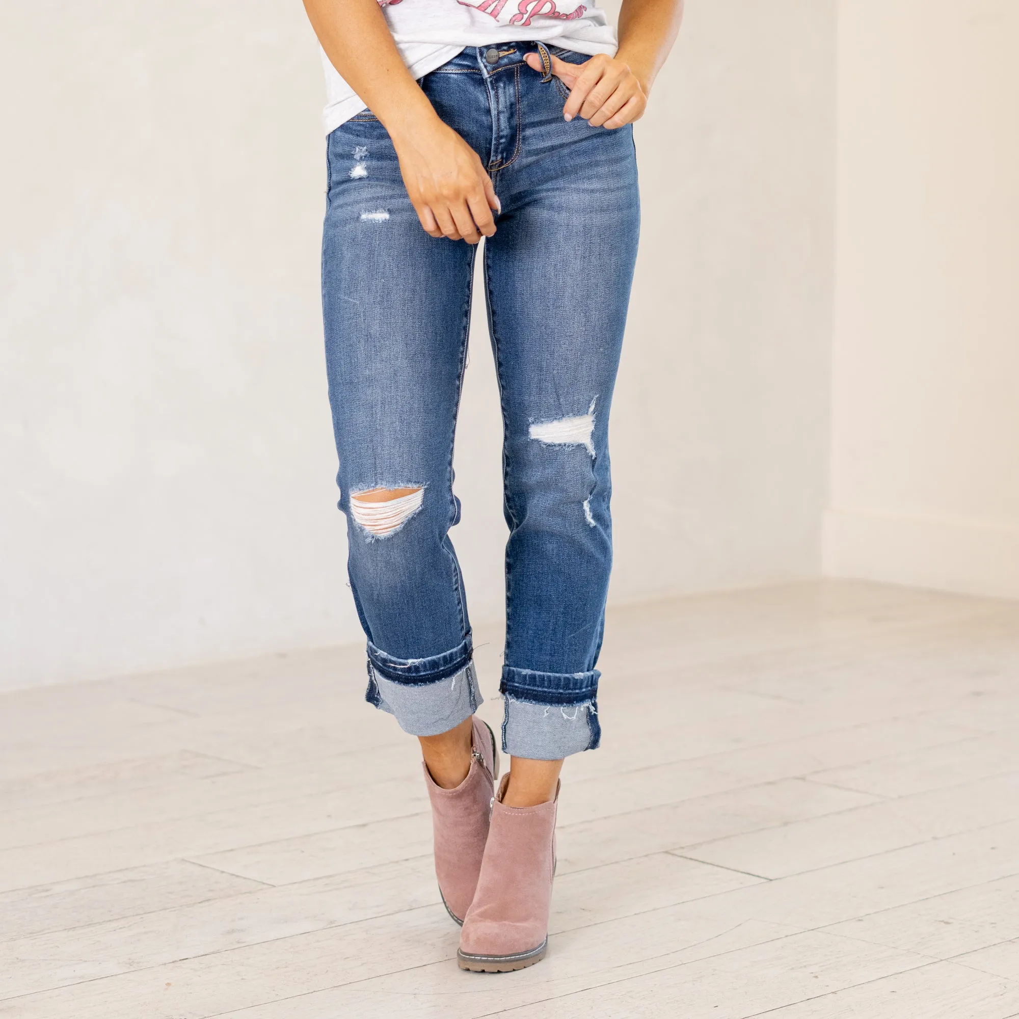 Maleya Mid Rise Cropped Straight Leg Regular & Plus Sizes
