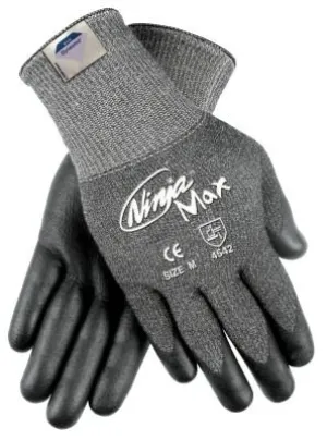 MCR Safety Ninja Max Bi-Polymer Coated Palm Gloves, Large, Salt and Pepper/White, N9676GL