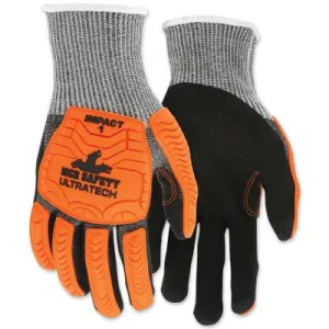 MCR Safety UT1952 UltraTech™ A4/Impact Level 1 Mechanics Knit Glove, Medium, Salt/Pepper, Orange/Black, UT1952M