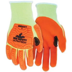 MCR Safety UT1955 UltraTech™ A5/Impact Level 1 Mechanics Knit Glove, Small, Hi-Viz Lime; Orange, UT1955S
