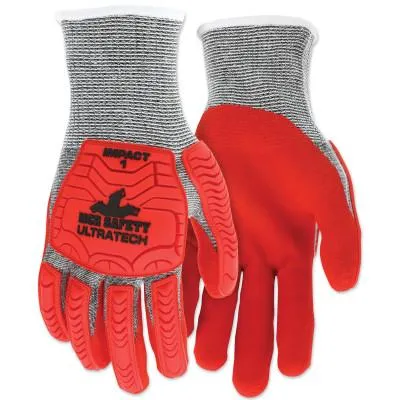 MCR Safety_UT1954_UltraTech™_A5_Impact_Level_1_Mechanics_Knit_Glove_Medium_Salt_Pepper;_Red