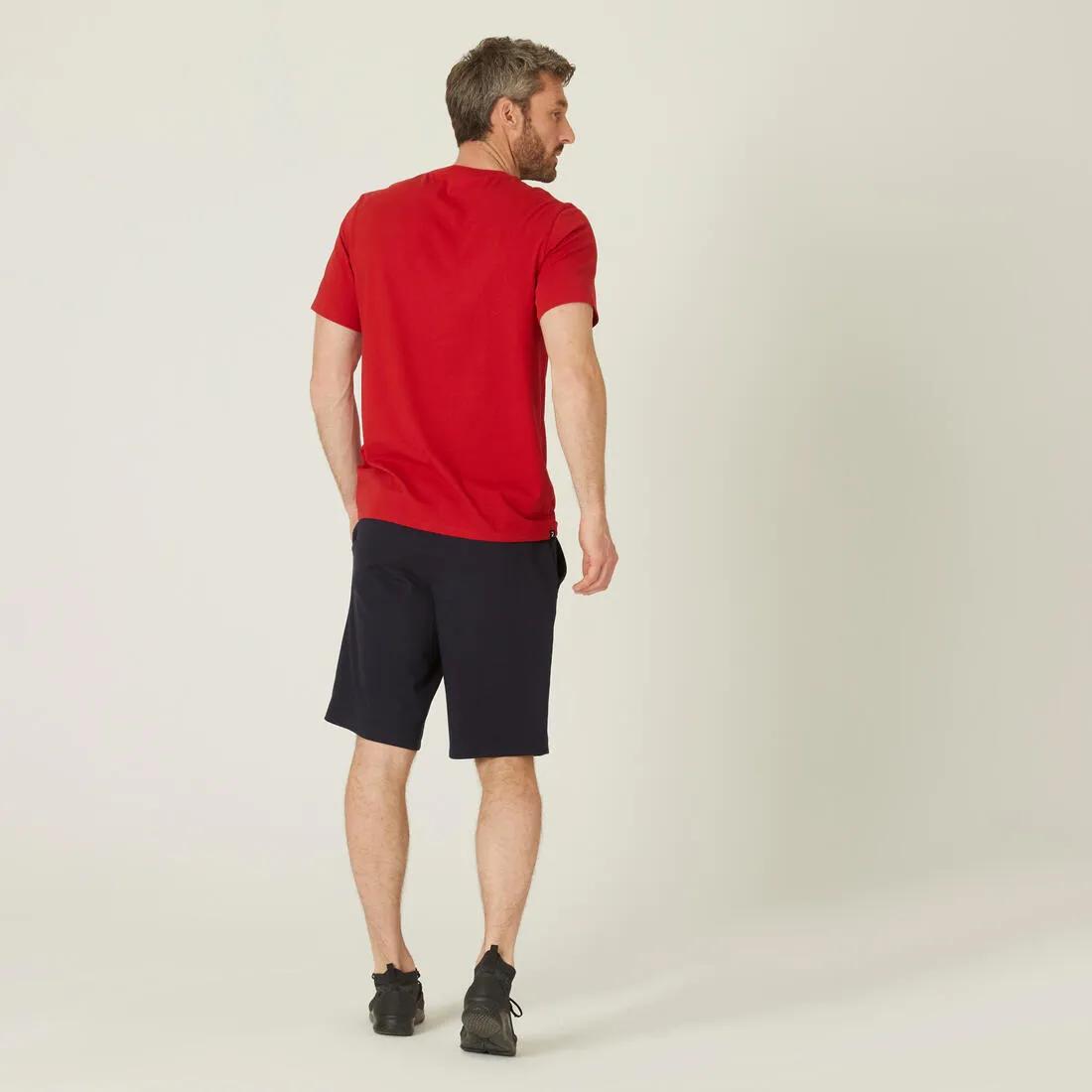 Men's Short-Sleeved Straight-Cut Crew Neck Cotton Fitness T-Shirt 500 Garnet