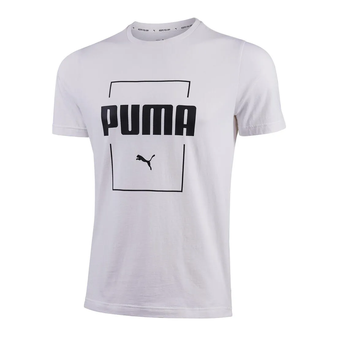 Men's Short-Sleeved Straight-Cut Crew Neck Cotton Fitness T-Shirt Active - White