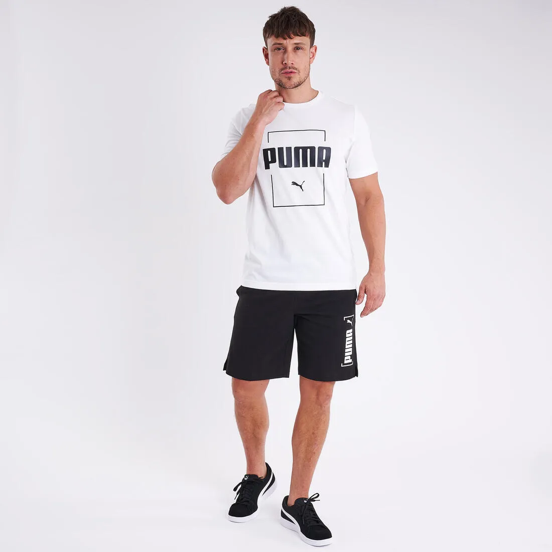 Men's Short-Sleeved Straight-Cut Crew Neck Cotton Fitness T-Shirt Active - White