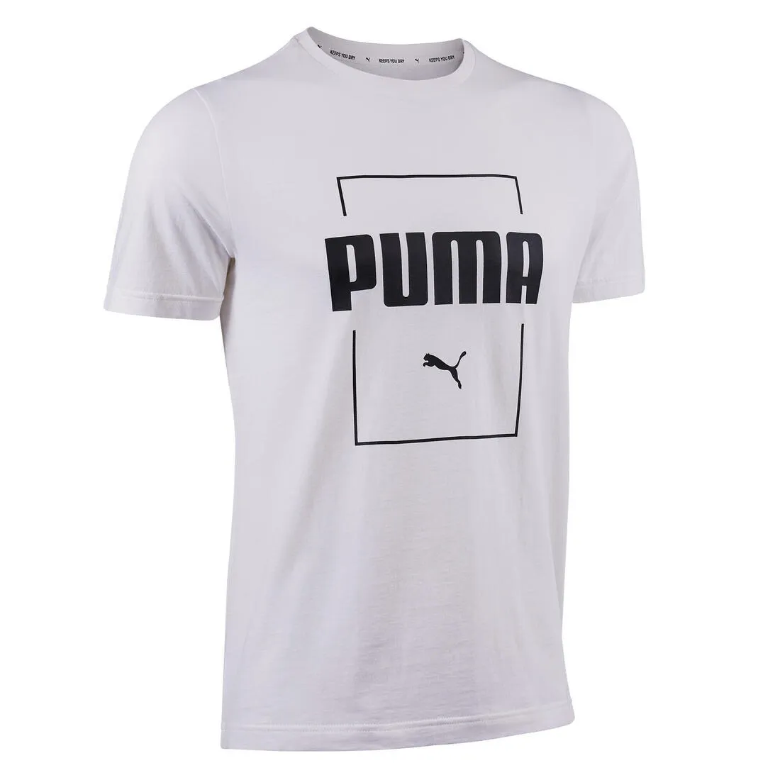 Men's Short-Sleeved Straight-Cut Crew Neck Cotton Fitness T-Shirt Active - White
