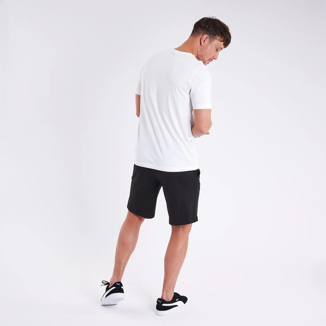 Men's Short-Sleeved Straight-Cut Crew Neck Cotton Fitness T-Shirt Active - White