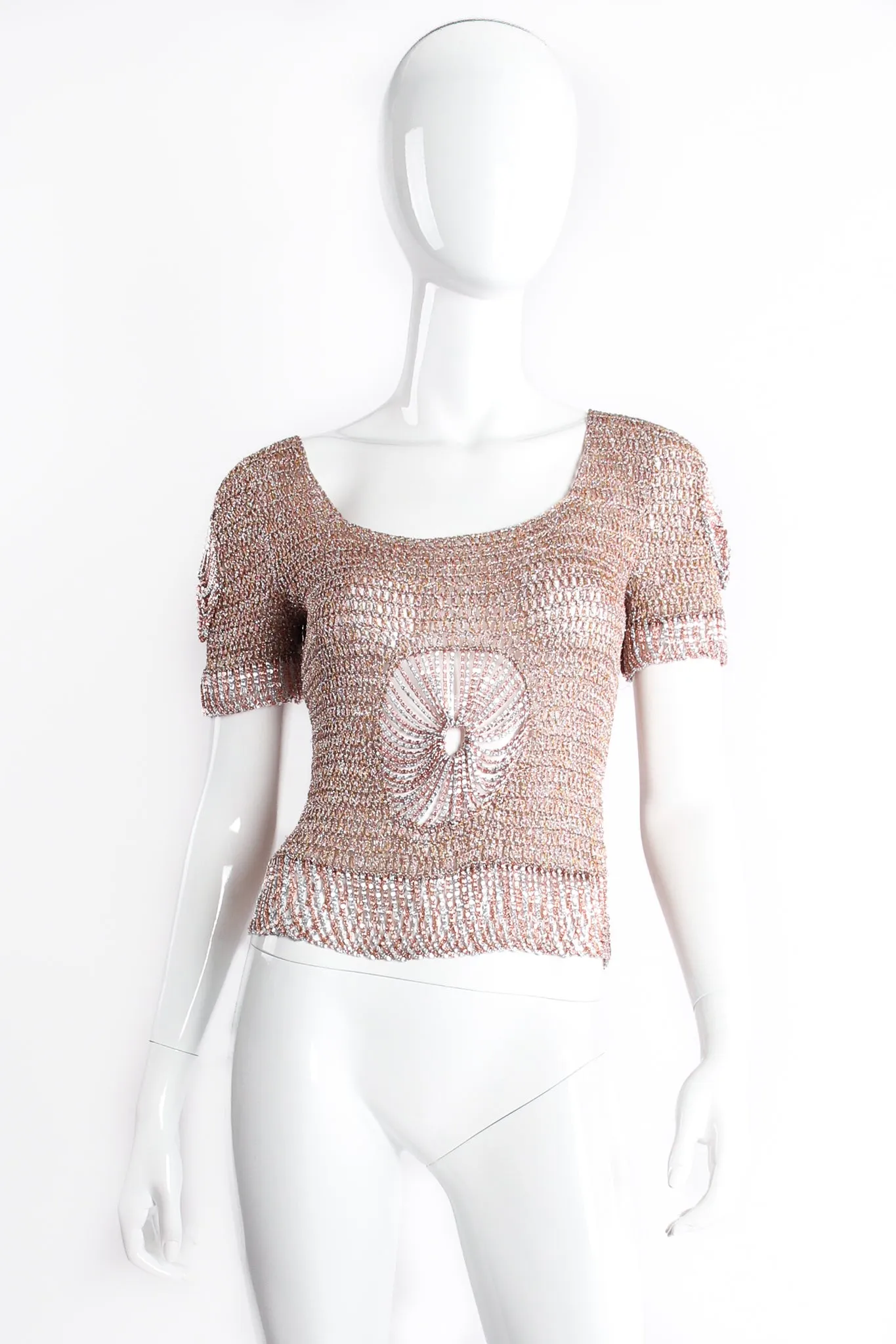 Metallic Draped Chain Cutout Top