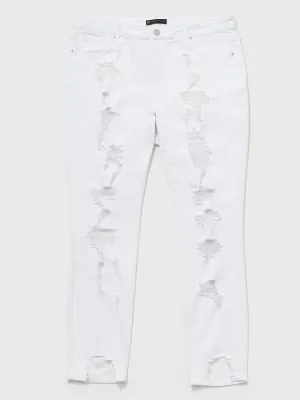 Mid-Rise All Over Destructed Skinny Jeans