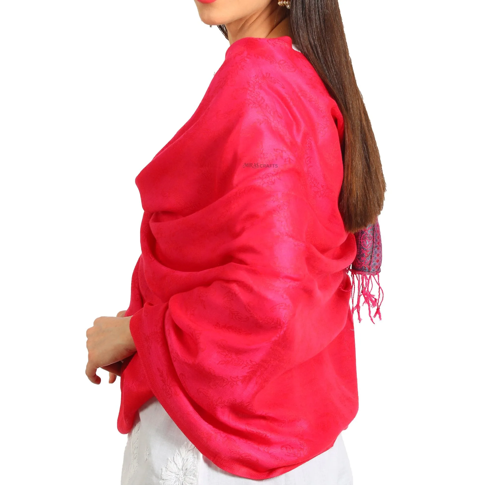 Miras Crafts Aari Embroidery Stole, Fine Wool, Pink