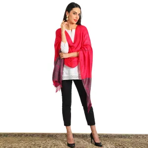 Miras Crafts Aari Embroidery Stole, Fine Wool, Pink