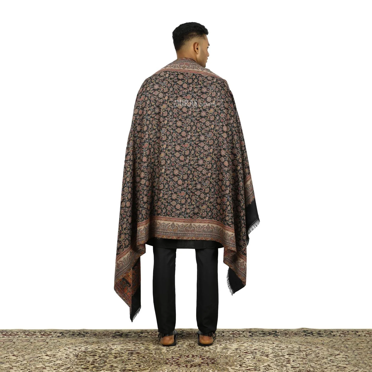 MIRAS CRAFTS Mens Fine Soft Ethnic KANI SHAWL - BLACK