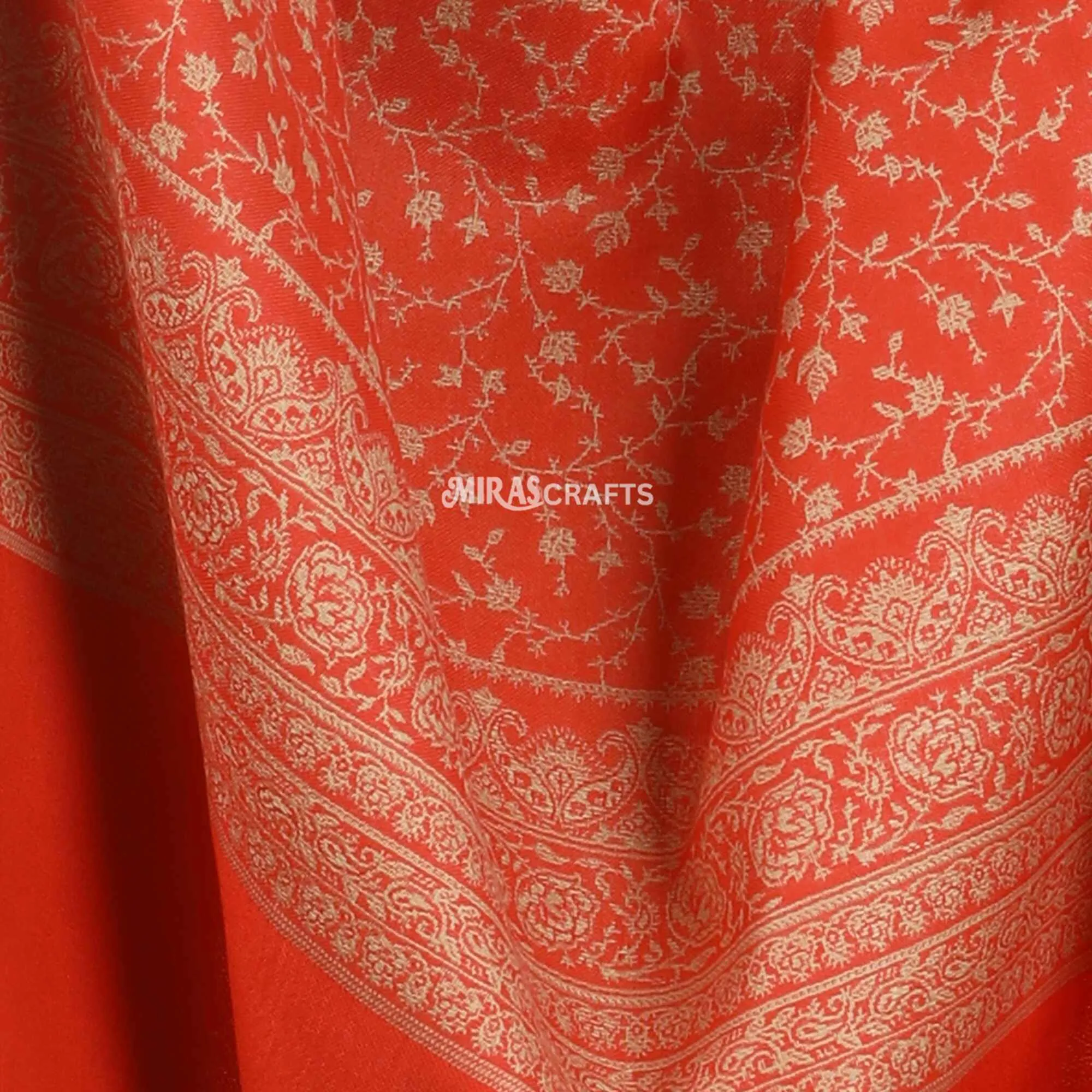 Miras Crafts Women'S Jacquard Ambi Shawl, Warm And Soft, Faux Pashmina, Red