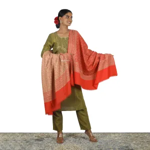 Miras Crafts Women'S Jacquard Ambi Shawl, Warm And Soft, Faux Pashmina, Red
