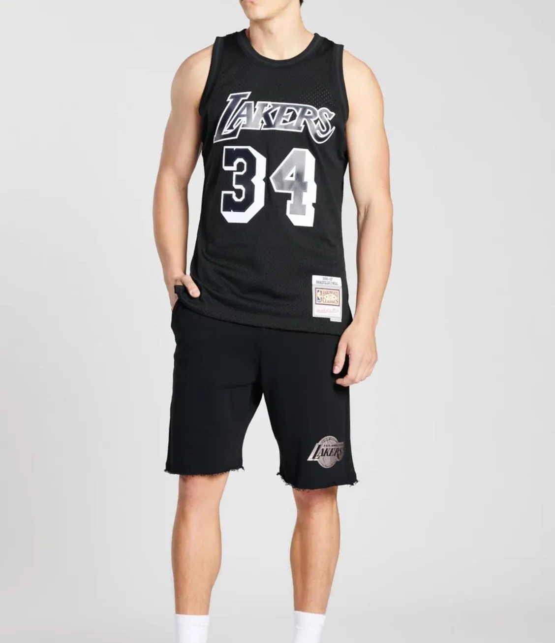 Mitchell & Ness NBA LA Lakers Silver Logo Fleece Shorts Size XL (New)