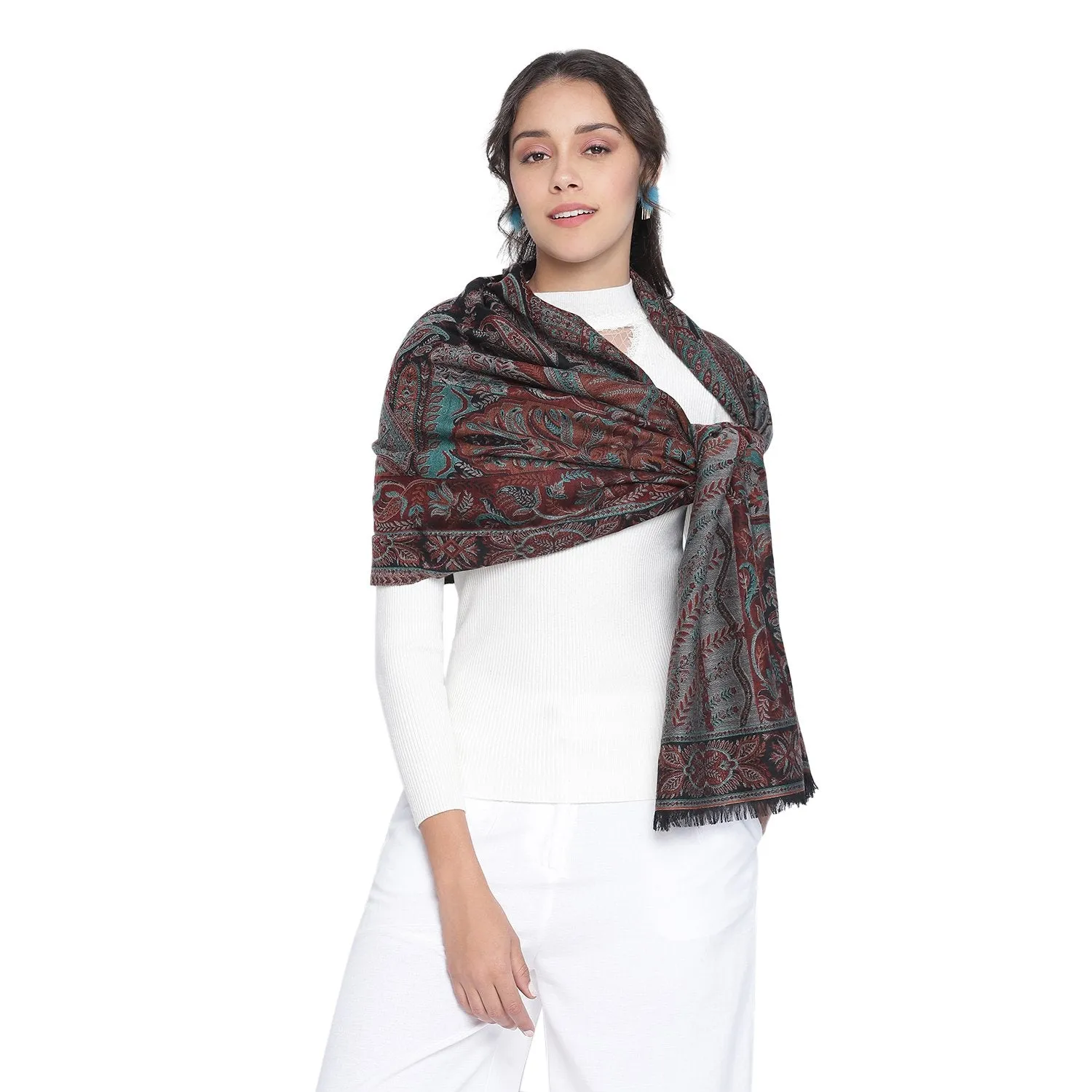 Mughal Decore Woolen Woven Shawl
