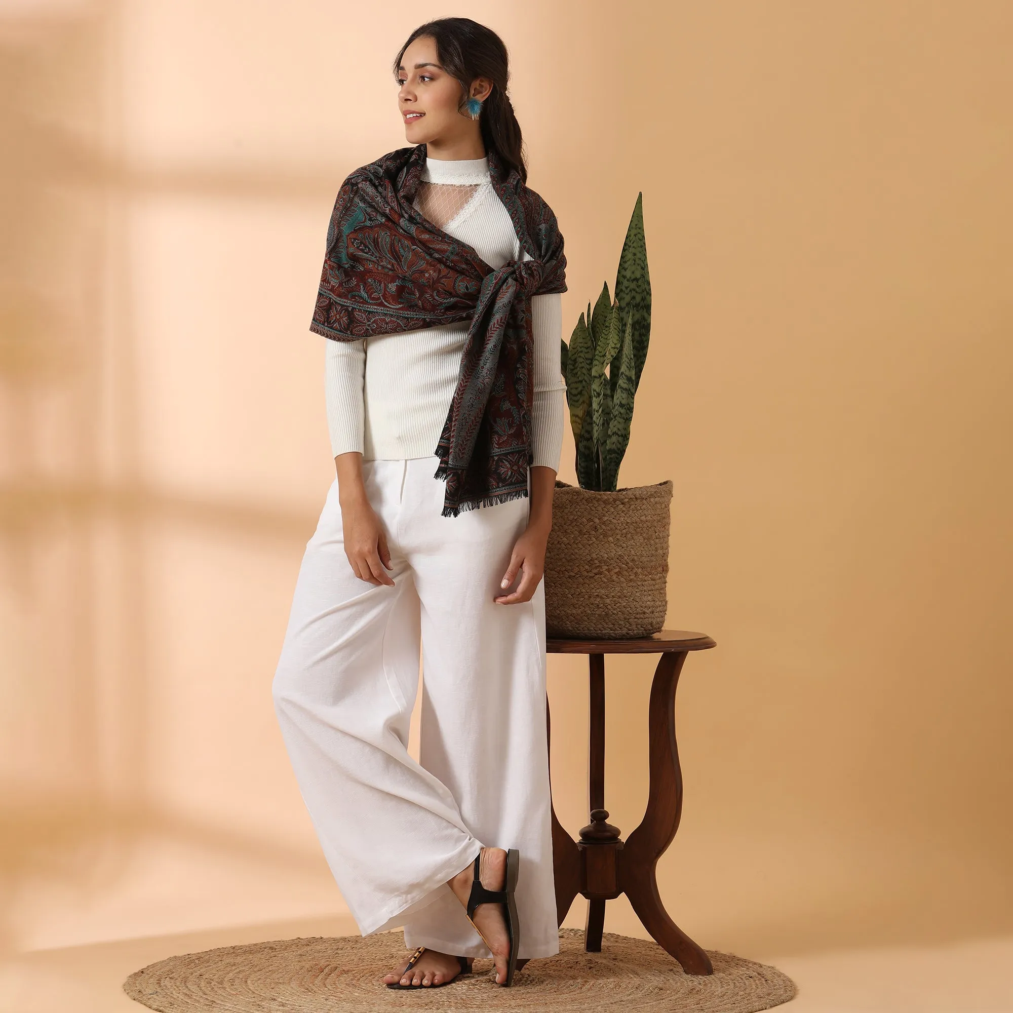 Mughal Decore Woolen Woven Shawl