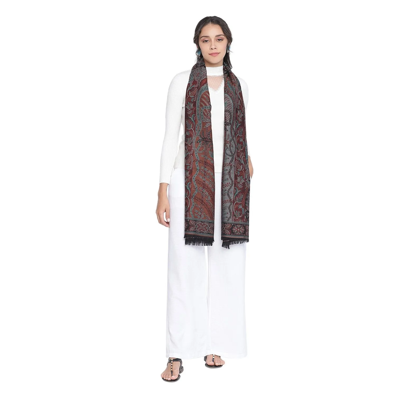 Mughal Decore Woolen Woven Shawl