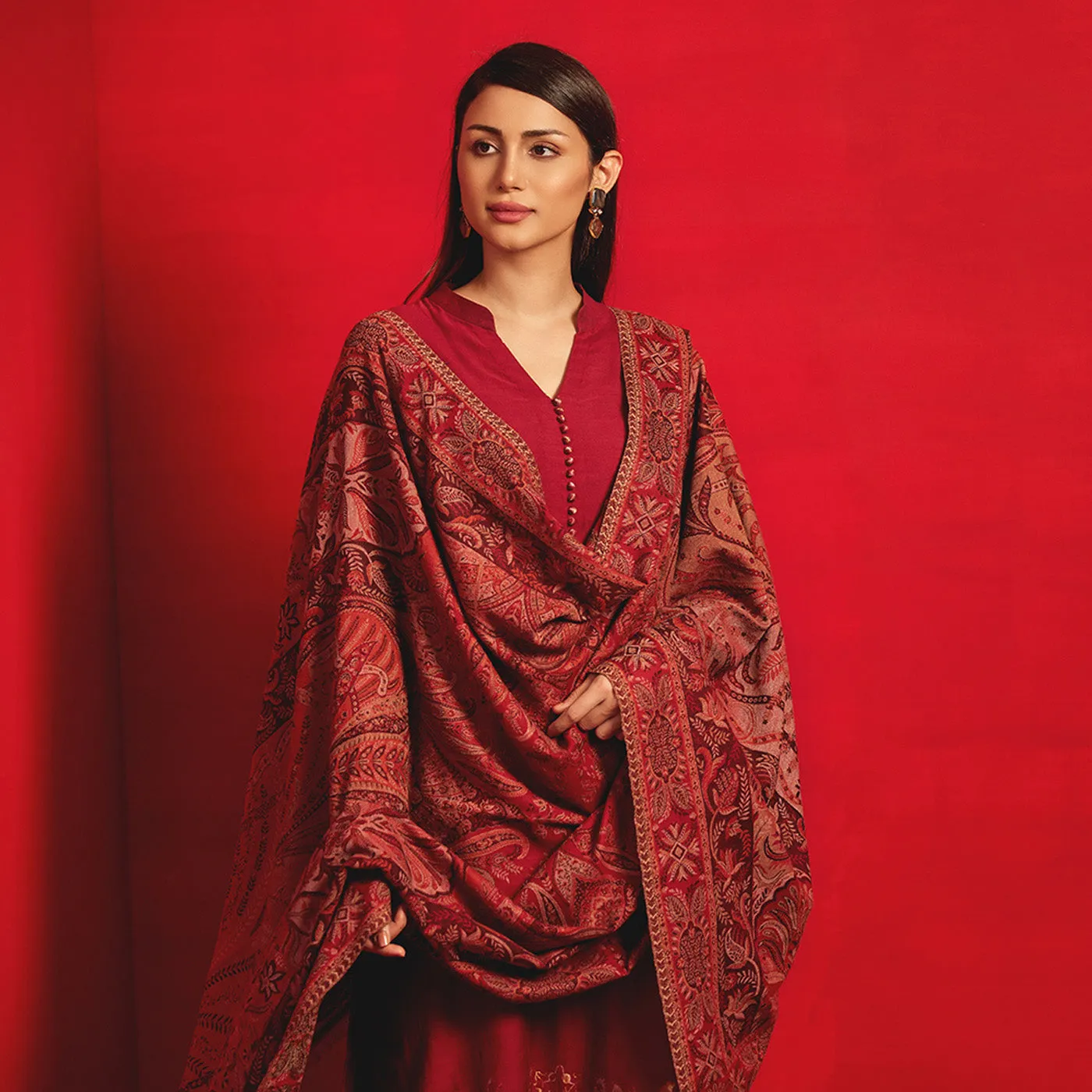 Mughal Decore Woolen Woven Shawl