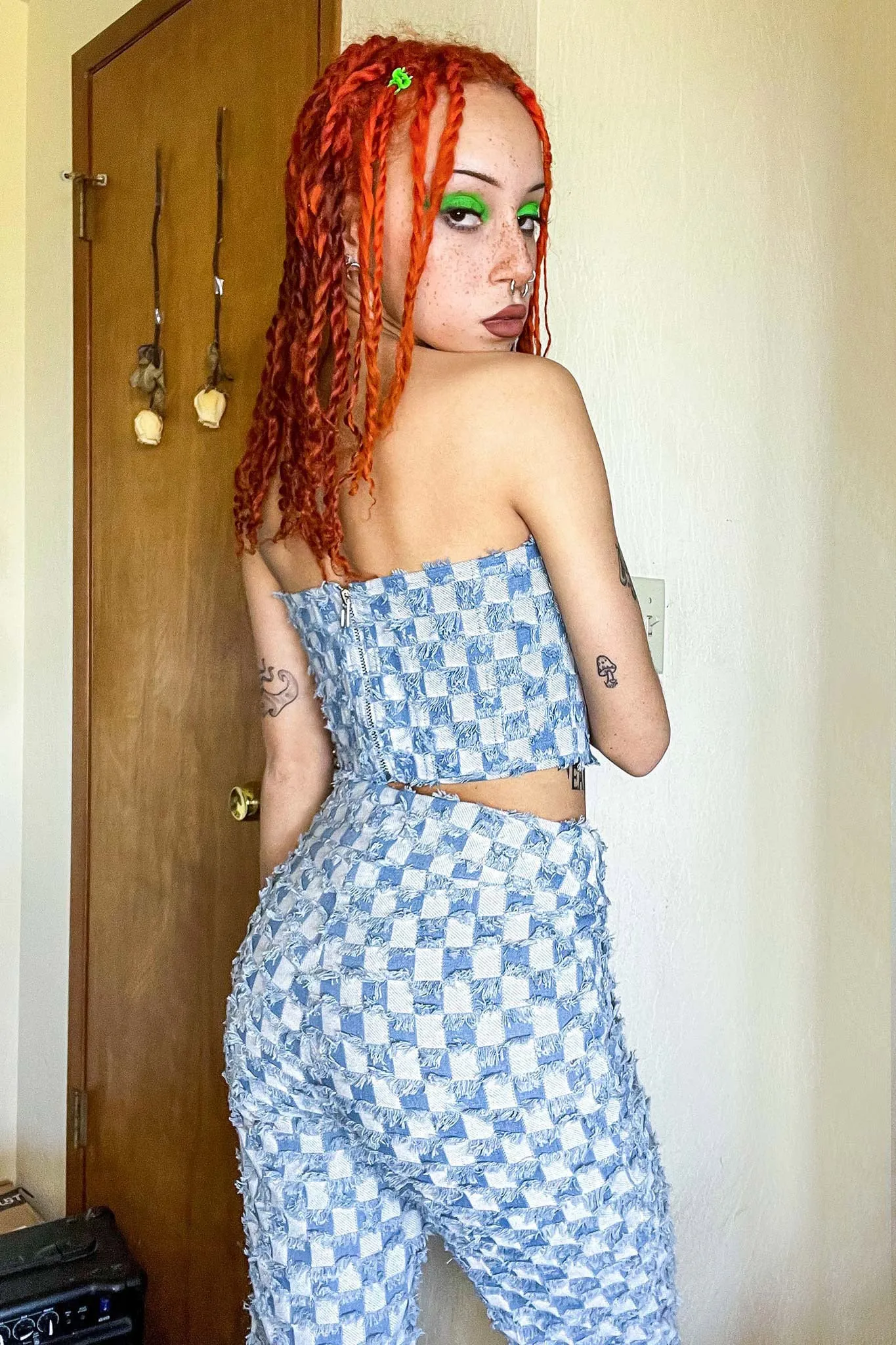 Muse Checkered Belted Flare Jeans