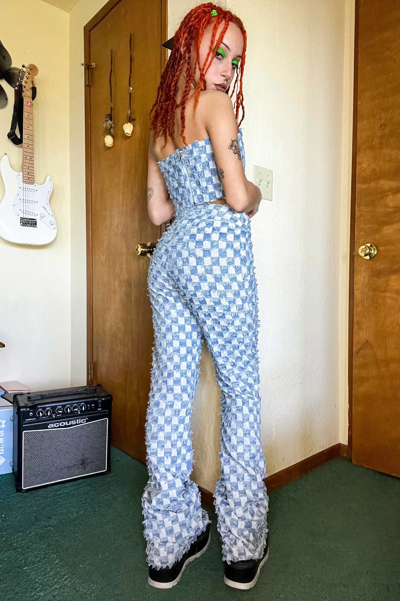 Muse Checkered Belted Flare Jeans