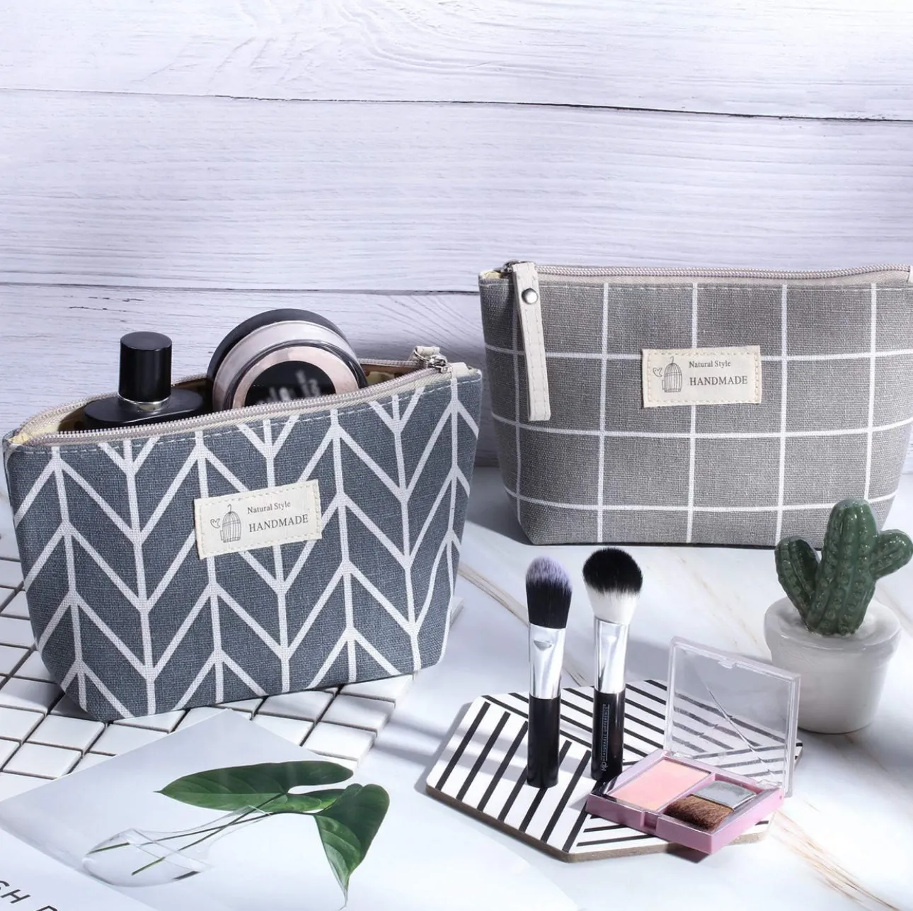 Nature-Inspired Canvas Cosmetic Bag