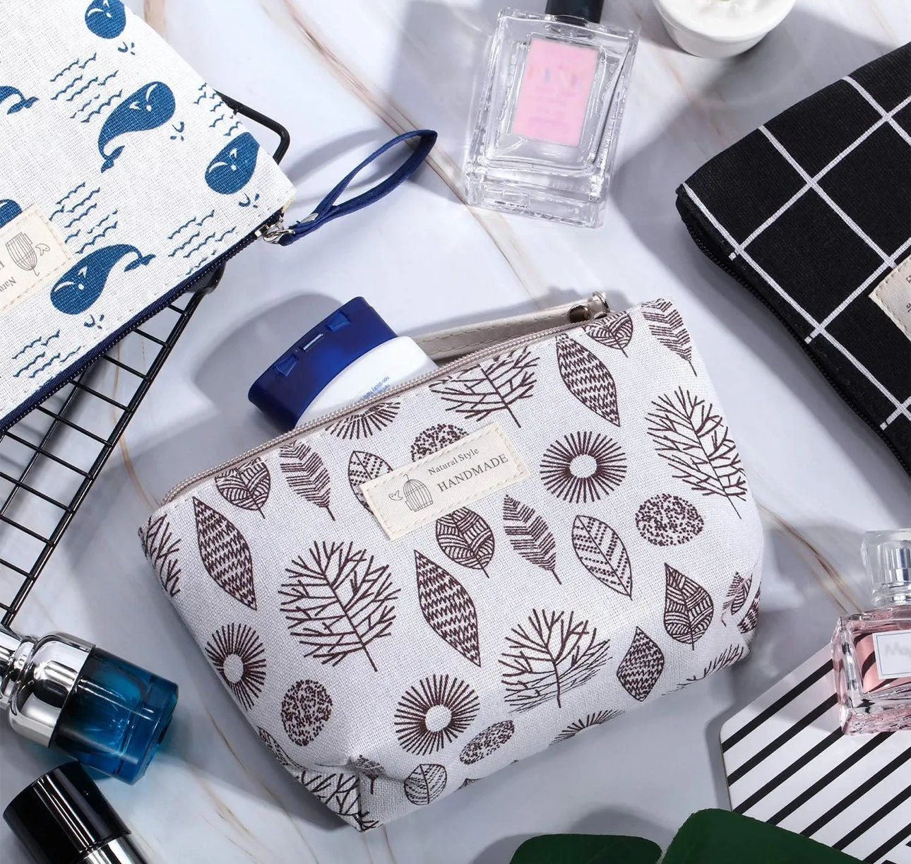 Nature-Inspired Canvas Cosmetic Bag