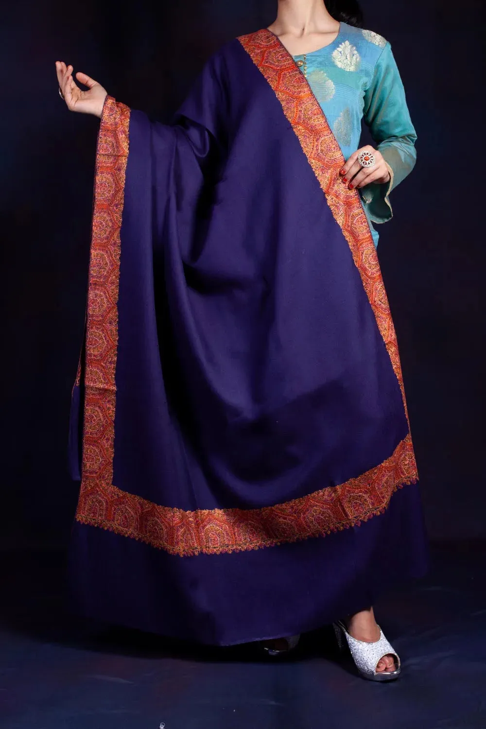 Navy Blue Dhoor Daar Sozni Embroidered Shawl