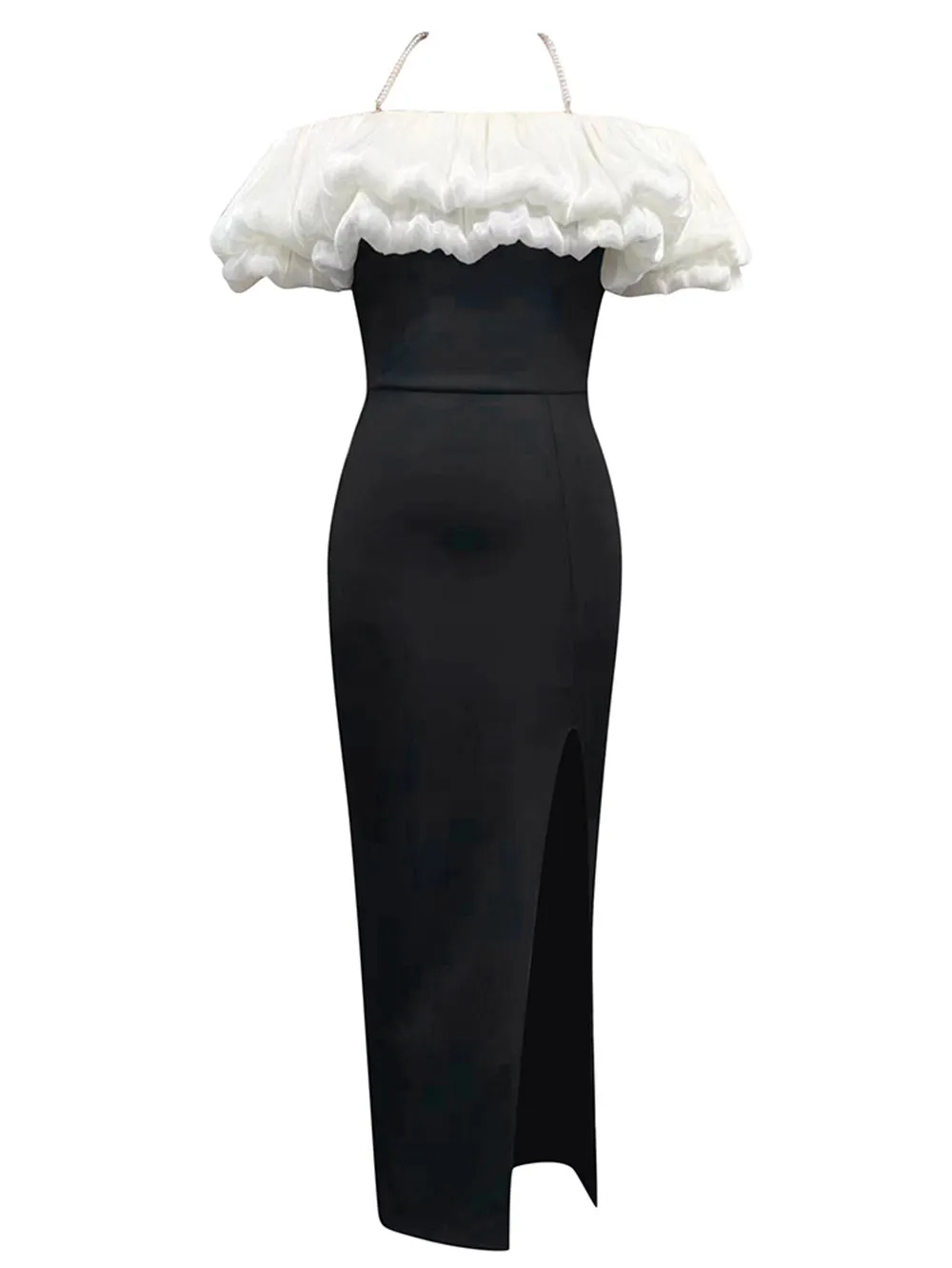 Off Shoulder Pearl Chain Maxi Bodycon Dress HB10093