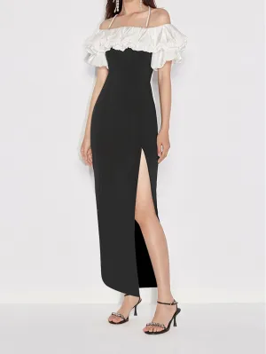 Off Shoulder Pearl Chain Maxi Bodycon Dress HB10093