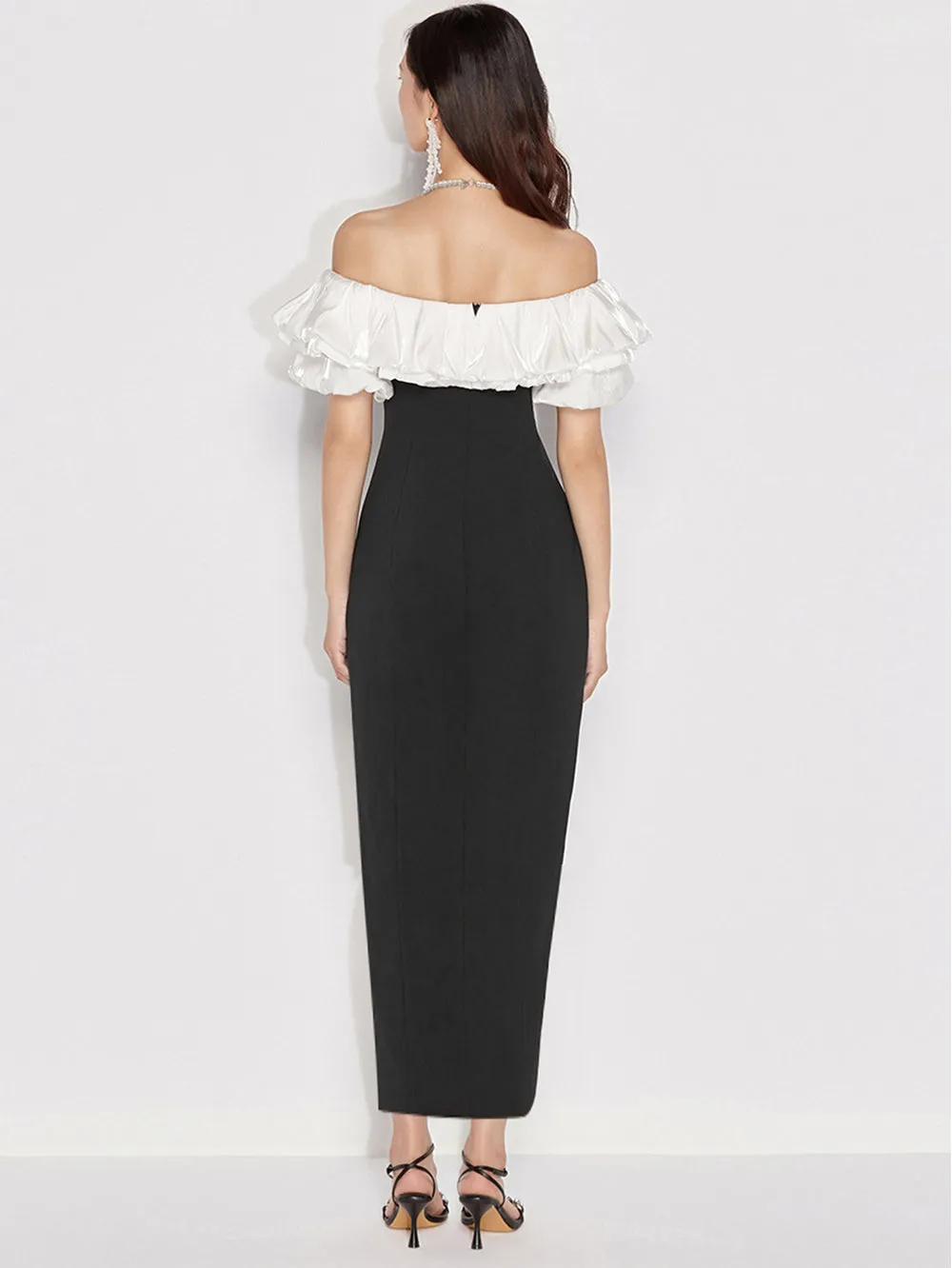 Off Shoulder Pearl Chain Maxi Bodycon Dress HB10093