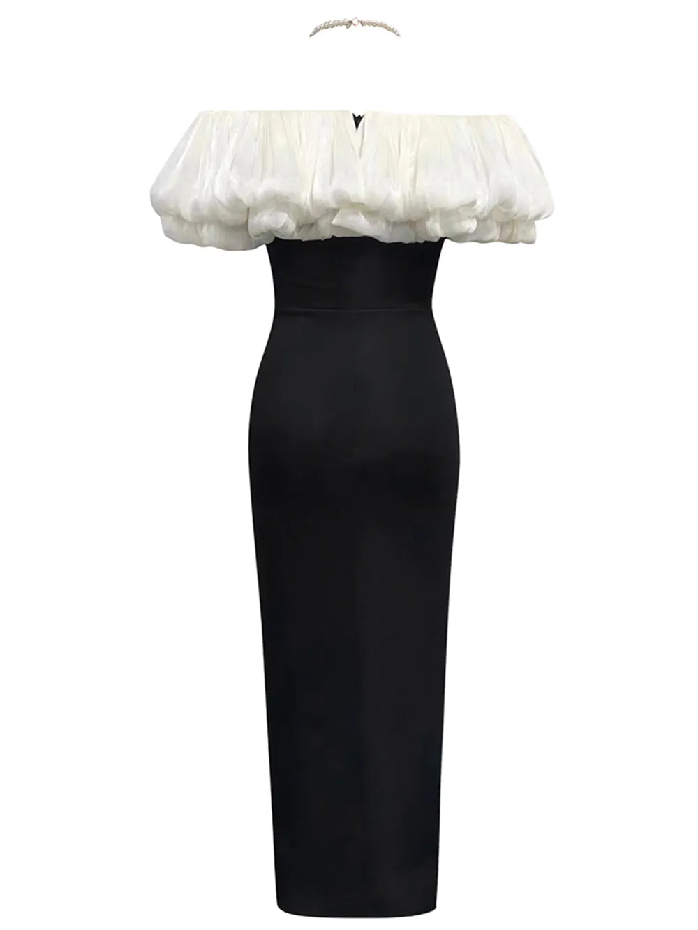 Off Shoulder Pearl Chain Maxi Bodycon Dress HB10093