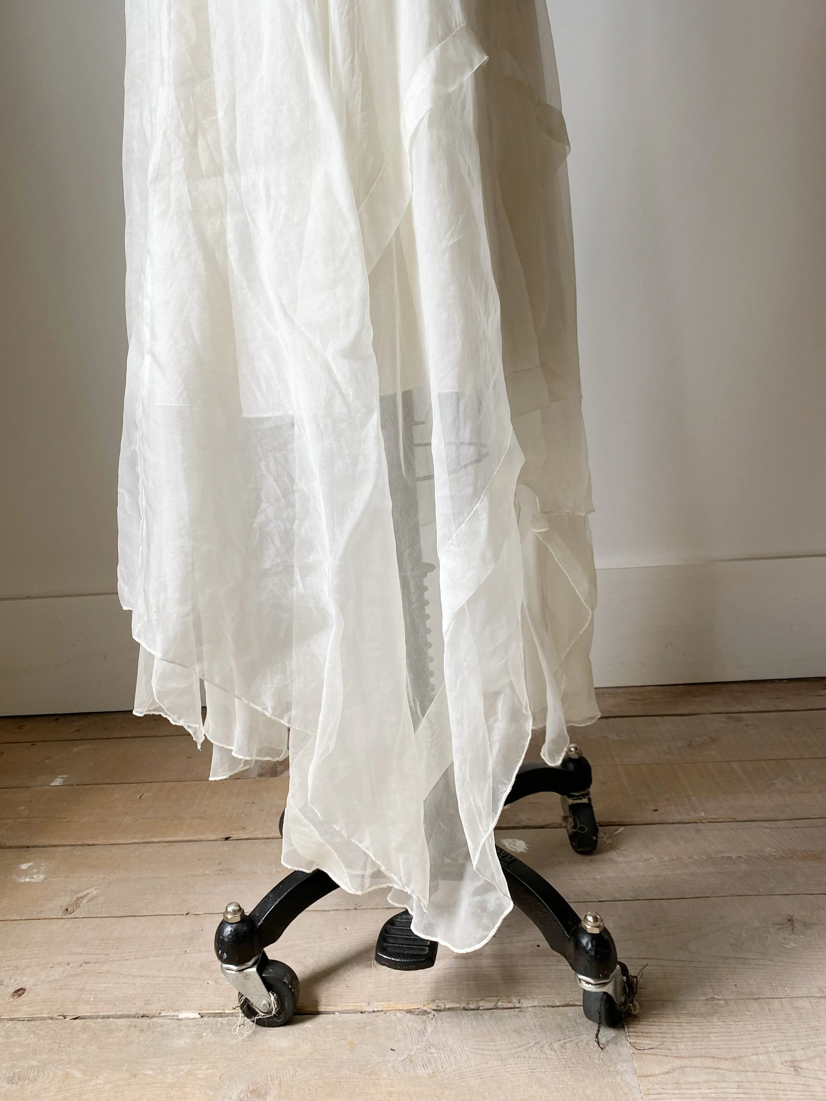 off white tank slip dress with organza pin tucked skirt