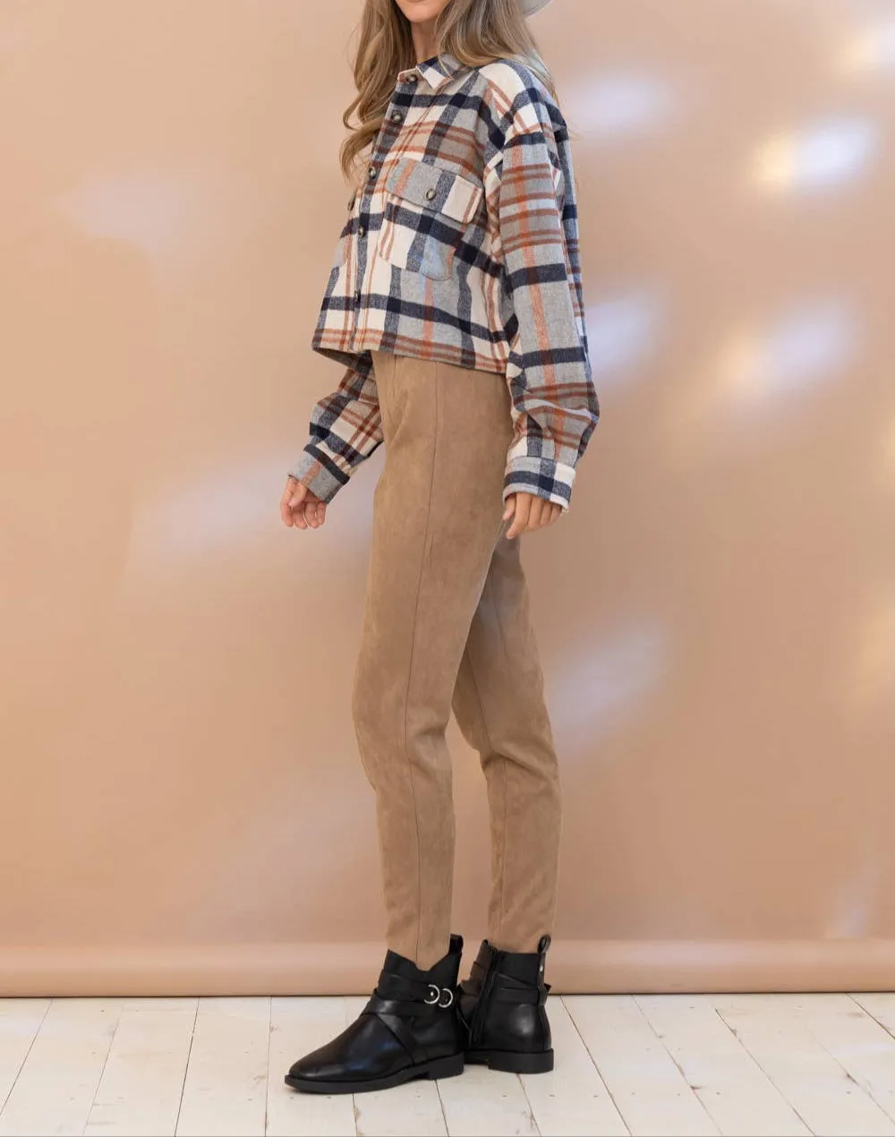 Plaid Button Up Crop Jacket