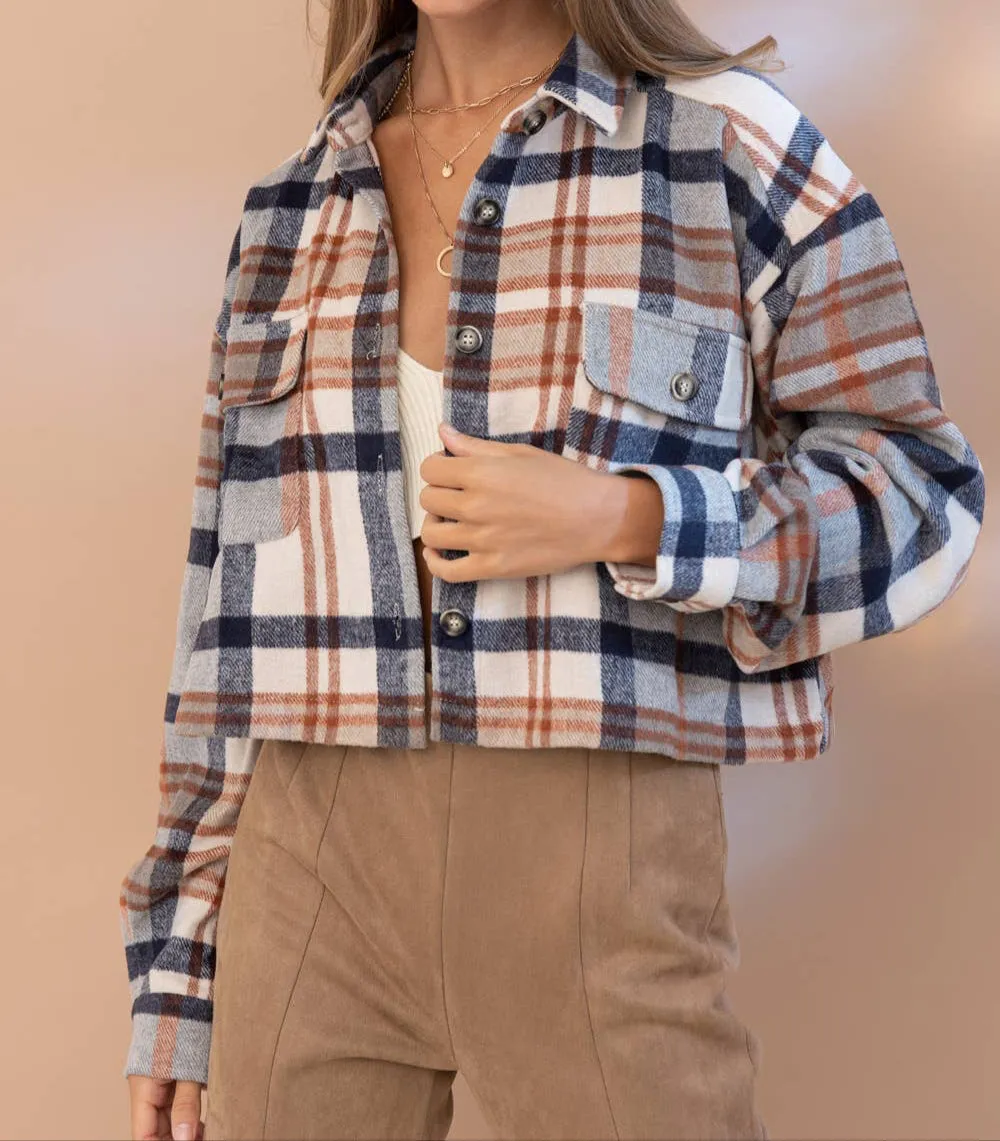 Plaid Button Up Crop Jacket