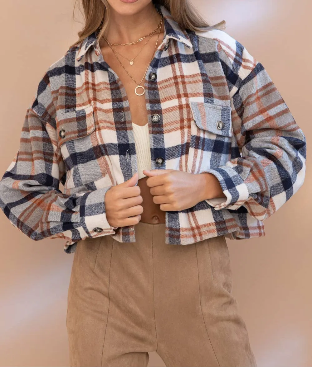 Plaid Button Up Crop Jacket