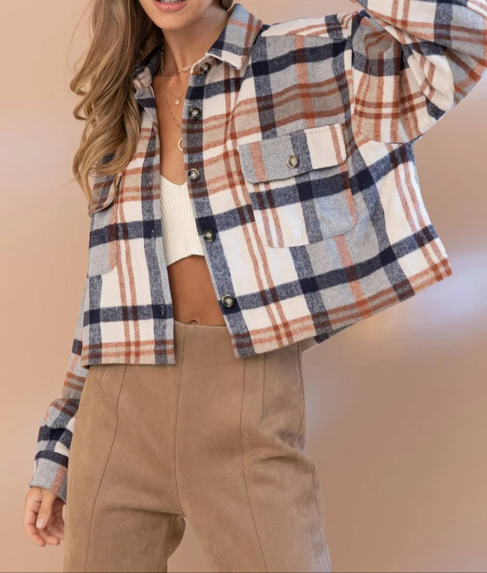 Plaid Button Up Crop Jacket