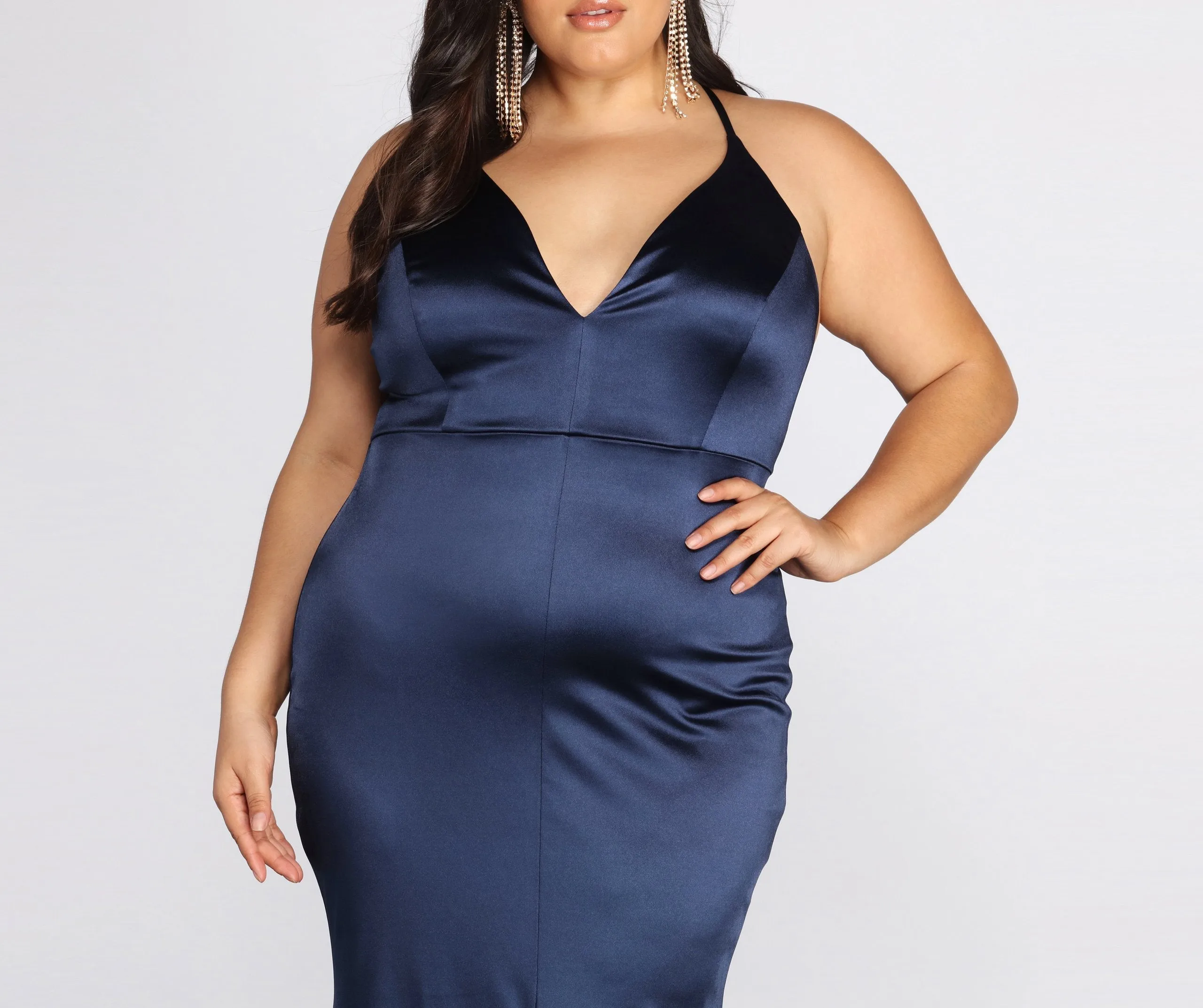 Plus Elin Stylish Satin Evening Dress