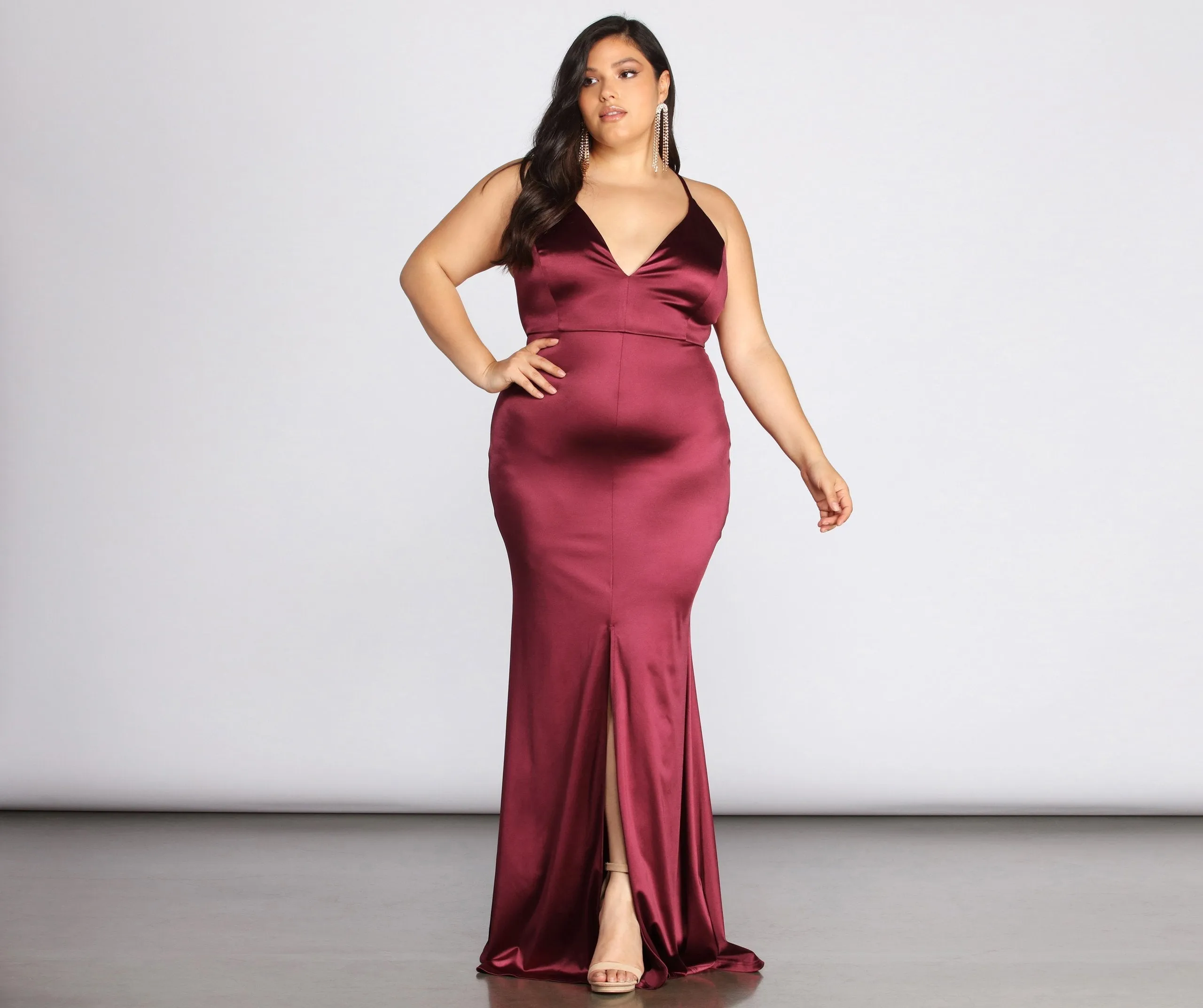 Plus Elin Stylish Satin Evening Dress