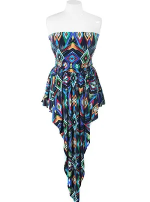 Plus Size Colorful Diamond Point Blue Dress