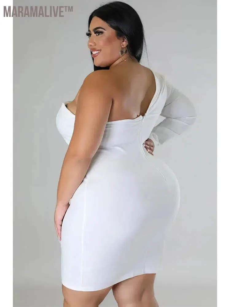 Plus Size Dresses Women Single Long Sleeve V Neck Solid Sexy Mini Suit Dress Party Dresses
