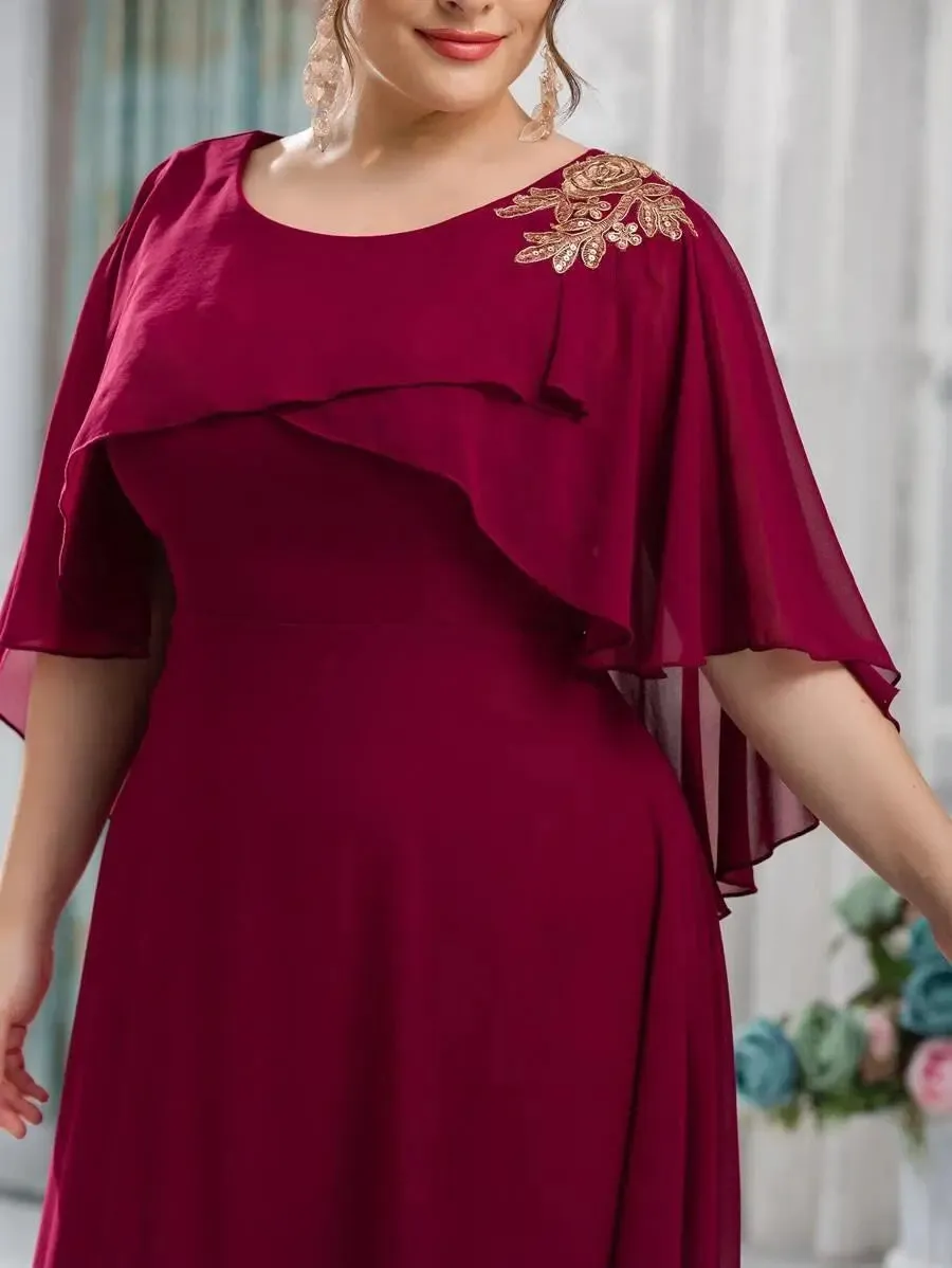 Plus Size Evening Party Prom Long Turkey Dubai Clothing Women's Plus Size Mesh A-Line Sequin Embroidery Evening Dress