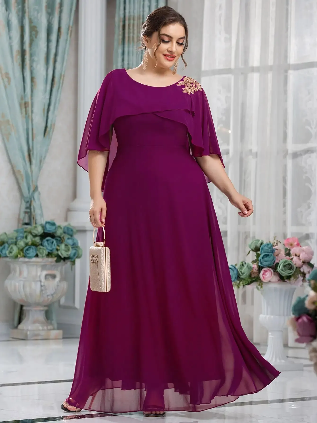 Plus Size Evening Party Prom Long Turkey Dubai Clothing Women's Plus Size Mesh A-Line Sequin Embroidery Evening Dress