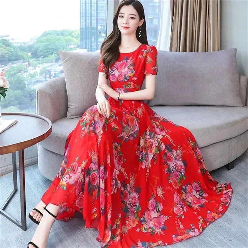 Plus Size Floral Print Dip Hem Dress