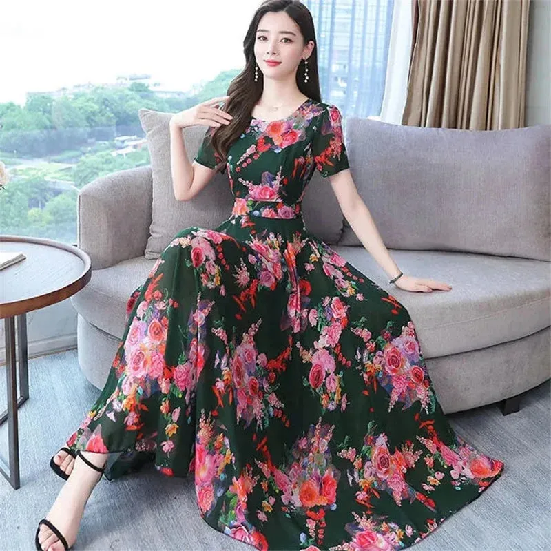 Plus Size Floral Print Dip Hem Dress