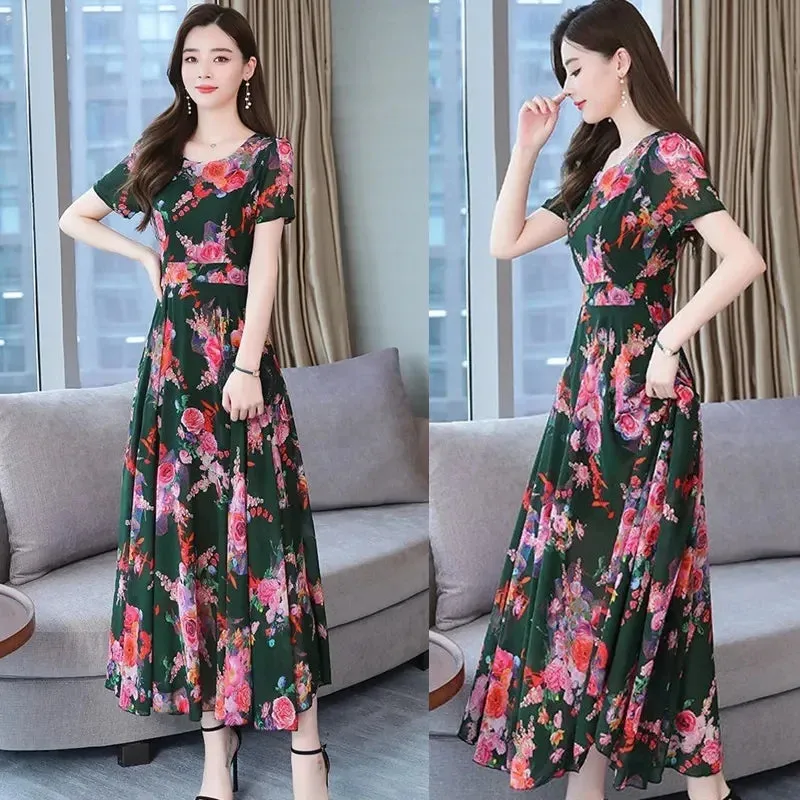 Plus Size Floral Print Dip Hem Dress