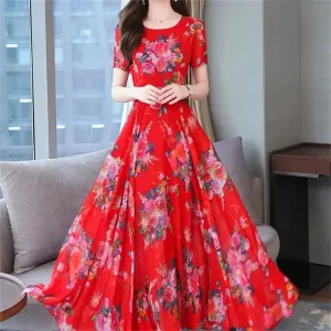 Plus Size Floral Print Dip Hem Dress