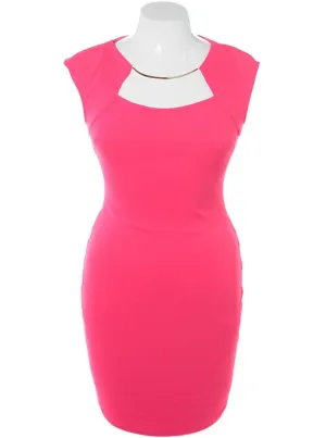 Plus Size Glam Necklace Pink Midi Dress